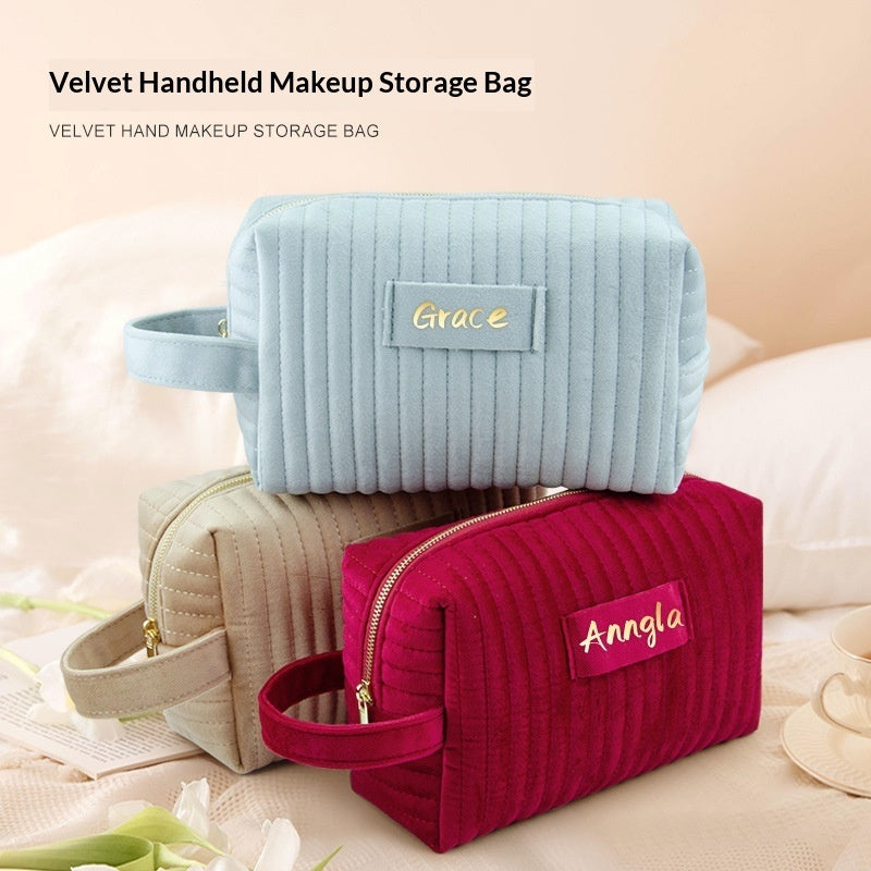 Discover the Velvet Large-Capacity Portable Makeup Organizer Bag